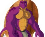  2019 5_fingers activision anthro big_bulge bulge clothed clothing digital_media_(artwork) fingers humanoid_hands jockstrap looking_at_viewer male musclegut muscular_arms pecs portrait purple_body purple_eyes signature solo spyro_the_dragon standing three-quarter_portrait topless_male underwear underwear_only video_games white_jockstrap zawn 