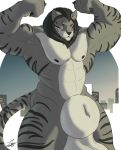  2019 abs animal_genitalia anthro arms_above_head balls big_balls big_sheath delathar digital_media_(artwork) flexing fur genitals grey_body grey_fur hi_res huge_balls huge_sheath hyper hyper_balls hyper_genitalia hyper_sheath male muscular muscular_anthro muscular_arms muscular_male muscular_thighs pecs portrait purple_eyes sheath signature solo standing three-quarter_portrait zawn 