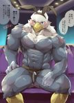  abs accipitrid accipitriform animal_crossing anthro apollo_(animal_crossing) avian beak biceps bird blush bunny_costume clothing costume eagle hi_res japanese_text male muscular muscular_anthro muscular_male muscular_thighs navel nintendo pecs solo text thong tos_tos_f_ski underwear video_games zipper 