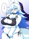  &lt;3 &lt;3_eyes 2019 3:4 4_fingers absurd_res anthro arm_under_breasts asena_(full_bokko_heroes_x) bell bell_collar belly big_breasts black_nose blue_hair blush bodily_fluids breasts canid canine cat_lingerie chest_tuft choker cleavage_cutout clothing collar cute_fangs dialogue female fingerless_(marking) fingers fox frilly frilly_clothing frilly_underwear full_bokko_heroes_x fullbokko_heroes gradient_background hair hair_over_eye half-closed_eyes hat headgear headwear hi_res huge_breasts inner_ear_fluff japanese_text jewelry jingle_bell kemono lingerie long_hair looking_at_viewer mammal multicolored_hair narrowed_eyes navel necklace one_eye_obstructed onomatopoeia open_mouth simple_background slightly_chubby solo sound_effects speech_bubble sweat sweatdrop takeshi_kemo text tongue translated tuft white_ears white_hair white_tail yellow_eyes 