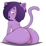  alpha_channel anthro backsack balls big_butt butt domestic_cat felid feline felis genitals hair hair_over_eye laven male mammal one_eye_obstructed pink_body purple_eyes purple_hair raised_tail short_stack simple_background solo thick_thighs transparent_background websheck 