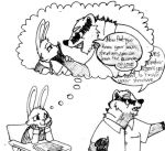  2016 age_difference anthro badger bags_under_eyes bedroom_eyes black_and_white buckteeth calvin_lapin_(spiff) cheek_tuft chin_tuft classroom classroom_desk closed_smile clothing daydream desk distracted duo english_text eye_contact eyebags eyebrows facial_markings facial_tuft fan_character fantasizing finger_claws fingerclaws fur furniture gloves_(marking) hand_on_face head_markings holding_face lagomorph larger_male leporid long_sleeves looking_at_another male mammal markings mature_male monochrome mustelid musteline narrowed_eyes neck_tuft notebook older_male pattern_clothing pattern_topwear pattern_vest rabbit school seductive sharp_teeth shirt shirt_pocket short_sleeves simple_background sitting size_difference smaller_male speech_bubble spiff striped_clothing striped_face striped_sweater_vest striped_topwear striped_vest stripes student sweater sweater_vest teacher teacher/student teacher_and_student teeth text thought_bubble topwear traditional_media_(artwork) tristan_growlagher_(spiff) tuft vest white_background white_body white_clothing white_eyebrows white_fur white_shirt white_topwear wrist_grab younger_male 