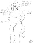  anthro bubble canid canine canis clothed clothing dialogue english_text female fiercedeitylynx hi_res lines mammal mature_female monochrome nude overweight overweight_anthro overweight_female partially_(disambiguation) sketch solo spandex text tight_clothing wolf 