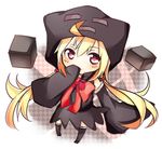  ahoge blonde_hair blush bow chibi detached_sleeves enderman hand_to_own_mouth hood hoodie long_hair lowres minecraft personification red_eyes ribbon smile solo tosura-ayato twintails very_long_hair 