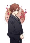  black_kimono flower hypnosis_mic japanese_clothes kannonzaka_doppo kimono multicolored_hair plum_blossoms red_hair 