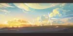  blue_sky cloud cloudy_sky commentary_request highres huanxiang_huifeng letterboxed no_humans original outdoors scenery sky sunset wind_turbine windmill 