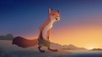  16:9 2020 anthro beach canid canine clothing detailed_background disney fox fur gloves_(marking) hi_res leg_markings male mammal markings nick_wilde orange_body orange_fur outside red_fox sand seaside sky smile socks_(marking) solo standing sunset tailgrip undressing water widescreen zootopia 