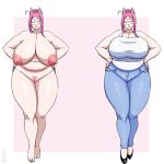  1:1 2017 animal_humanoid areola bare_shoulders big_breasts black_clothing black_footwear black_shoes blue_bottomwear blue_clothing blue_pants bmxii bottomwear breasts canid canid_humanoid canine canine_humanoid chubby_female clothing denim denim_clothing digital_media_(artwork) ebreenu eyes_closed female footwear fox_humanoid front_view full-length_portrait genitals hair hair_bun hands_on_hips huge_breasts humanoid jeans light_body light_skin mammal mammal_humanoid navel nipples nude pants pink_areola pink_background pink_ears pink_hair pink_nipples portrait pubes pussy shirt signature simple_background sleeveless_shirt slightly_chubby smile solo standing topwear white_clothing white_shirt white_topwear 