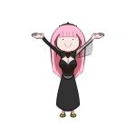  1girl bangs black_dress blunt_bangs breasts cleavage dress eyebrows_visible_through_hair hololive hololive_english holomyth holykoshi long_hair looking_at_viewer mori_calliope pink_hair pose simple_background smile spikes tiara veil virtual_youtuber white_background 