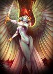  anthro avian bird breasts digital_drawing_(artwork) digital_media_(artwork) dreamkeepers erotica fae_winters feathers female fight genitals hi_res melee_weapon nipples non-mammal_breasts nude patreon_exclusive pinup pinup_pose pose pussy solo sunny_way sword weapon wings 