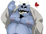  &lt;3 2021 anthro belly black_nose blue_body blue_fur bovid bovine cattle chinese_new_year chinese_zodiac clothed clothing fur hi_res holidays kemono male mammal moobs navel new_year nipples overweight overweight_anthro overweight_male simple_background solo taro_heppoko white_background year_of_the_ox 