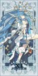  1girl absurdres ahoge aqua_hair bangs bili_girl_22 bilibili_douga full_body hair_ornament highres justice_(tarot) long_hair red_eyes solo standing tarot 