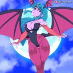  1:1 animated bat_wings big_breasts blue_eyes blue_hair bouncing_breasts breasts capcom clothed clothing curvy_figure darkstalkers demon female flying giggle green_hair hair humanoid light mammal membrane_(anatomy) membranous_wings moon moonlight morrigan_aensland night not_furry short_playtime solo thick_thighs twistedgrimtv video_games voluptuous wide_hips wings 