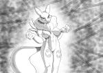  3_fingers abstract_background absurd_res anthro armwear breasts bridal_gauntlets canid canine clothing digimon digimon_(species) female fingers fluffy fox fur genitals hi_res line_art mammal monochrome neck_tuft nipples nude pussy renamon sabrotiger solo tuft 