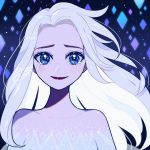  1girl bare_shoulders blue_eyes diamond_(shape) elsa_(frozen) frozen_(disney) kisaragi_yuu_(fallen_sky) long_hair looking_at_viewer portrait shadow signature smile solo tears white_hair 