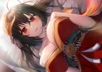  anthropomorphism azur_lane black_hair blush breast_hold breasts cleavage close japanese_clothes red_eyes taihou_(azur_lane) twintails west_24 