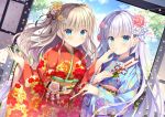  aqua_eyes blonde_hair charlotte crossover flowers gray_hair japanese_clothes kimono long_hair naruse_shiroha summer_pockets takano_yuki tomori_nao 