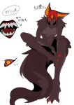  alternate_species anthro archer_ashwatthama brown_body canid canine canis fangs fate_(series) hair male mammal midi_hazapero monster open_mouth orange_hair red_sclera solo teeth tongue 