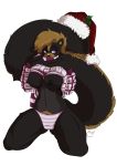  alpha_channel anthro black_body black_fur black_nipples blonde_hair breasts clothed clothing female fur hair hi_res mammal mephitid navel nipples panties pink_eyes raised_clothing raised_shirt raised_topwear shirt simple_background skunk solo topwear transparent_background underwear yawg 