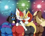  2021 absurd_res anthro big_breasts big_butt blue_body blue_fur braixen breasts brown_body butt butt_focus butt_grab canid canine cinderace clothed clothing digital_media_(artwork) english_text female female/female fireworks fur group hair hand_on_butt hi_res holidays huge_butt inner_ear_fluff lagomorph looking_at_viewer lopunny lucario mammal new_year night nintendo nr_ac open_mouth pok&eacute;mon pok&eacute;mon_(species) red_eyes smile star text thick_thighs tuft video_games white_body white_fur yellow_body yellow_fur 