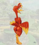  anthro avian banjo-kazooie big_butt breegull butt female flat_chested fours_(artist) hi_res kazooie looking_at_viewer looking_back rareware red_body short_stack solo talons thick_thighs video_games wings 
