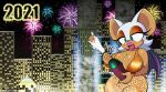  alcohol anthro beverage big_breasts breasts champagne chiropteran city cityscape cleavage clothed clothing cork dress english_text female fireworks hi_res holidays mammal new_year omegasunburst open_mouth rouge_the_bat solo sonic_the_hedgehog_(series) text wings 