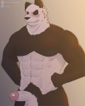  2020 abs absurd_res anthro balls beastars black_sclera blush erection genitals giant_panda gouhin gradient_background grey_background hands_on_hips hi_res humanoid_genitalia humanoid_penis jayjay_(artist) male mammal muscular muscular_anthro muscular_male navel nude penis pubes simple_background solo standing ursid 