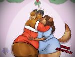  absurd_res anthro bovid bovine cattle christmas duo female female/female hi_res holidays holly_(plant) hyaenid kissing mammal overweight overweight_anthro plant takarachan 