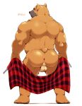  absurd_res anthro anus balls belly big_balls big_butt black_muzzle blush brown_body brown_fur butt canid canine canis clothing digital_media_(artwork) domestic_dog fur genitals hi_res humanoid_hands jumperbear kilt looking_at_viewer looking_back male mammal muscular muscular_anthro muscular_male nipples nub_tail nude overweight overweight_anthro overweight_male pit_bull pj_(pittiepj) presenting presenting_hindquarters short_tail simple_background slightly_chubby solo tan_body tan_fur thick_thighs undressing white_background yellow_eyes 