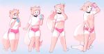  2020 anthro beverage body_size_growth bottomwear bulge canid clothing drinking female ftm_transformation gender_transformation hi_res holding_beverage holding_object male mammal pawberry selfie sequence shirt shorts size_transformation smile solo standing surprise topwear transformation 