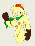  abs anthro bark_the_polar_bear beanie big_breasts breasts brown_eyes clothing crossgender female fours_(artist) fur genitals gloves handwear hat headgear headwear hi_res looking_at_viewer mammal muscular muscular_anthro muscular_female nipples pink_nipples pussy scarf solo sonic_the_fighters sonic_the_hedgehog_(series) ursid yellow_body yellow_fur 
