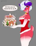  2020 anthro berry_the_dragon big_breasts breasts christmas cinnamonrug collar dragon english_text female gingerbread_house hi_res holidays purple_eyes red_body solo text 