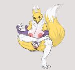  absurd_res anthro beckoning big_breasts breasts clitoris digimon digimon_(species) english_text feet female fluffy fluffy_tail genitals gesture hi_res kentuckiyucki neck_tuft nipples paws plump_labia puffy_nipples pussy renamon sagging_breasts smile solo spread_legs spread_pussy spreading text thick_thighs tongue tongue_out tuft 