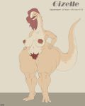  4:5 absurd_res anthro big_breasts breasts caenagnathid dinosaur female genitals gigantoraptor gizelle_(upai) hand_on_hip hi_res huge_thighs non-mammal_breasts nude pubes pussy reptile sagging_breasts scalie solo theropod thick_thighs upai wide_hips 