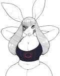  accessory anthro big_ears breasts cleavage clothed clothing conditional_dnp eyelashes female hair hair_accessory hair_tie hands_behind_head hi_res lagomorph leporid long_hair mammal navel rabbit slightly_chubby smile solo thick_eyelashes thick_thighs topwear xopachi 