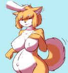  anthro belly big_belly big_breasts breasts butterscotch_(peargor) canid canine canis collar digital_media_(artwork) domestic_dog edit female fur hair hdddestroyer mammal multicolored_body multicolored_fur navel nude pregnant pregnant_belly pregnant_female shiba_inu simple_background smile spitz starfighter third-party_edit two_tone_body two_tone_fur white_body white_fur yellow_body 