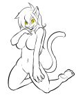  anthro breasts crossgender domestic_cat featureless_breasts featureless_crotch felid feline felis female flafty hi_res mammal nude pablo_(off) sharp_teeth simple_background smile solo teeth white_background yellow_eyes 