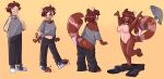  2020 anthro blush bottomwear breast_growth breasts brown_hair butt clothing collar collar_only featureless_crotch female footwear gender_transformation growth hair hi_res human human_to_anthro male mammal mtf_transformation navel open_mouth pants pawberry procyonid raccoon shirt shoes shrinking size_transformation smile solo species_transformation standing surprise tail_growth topwear torn_clothing transformation 