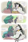  2017 arthropod athletic athletic_male bed breasts canid canon_x_oc changeling cleavage clothed clothing collar comic conditional_dnp dialogue diamond_dog_(mlp) duo english_text equid erection fan_character female friendship_is_magic fudd_(loupgarou) furniture green_hair green_tail grey_body hair hi_res horn loupgarou magic male male/female mammal my_little_pony on_bed queen_chrysalis_(mlp) sexual_barrier_device text under_covers white_body 