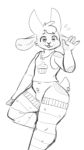  anthro bovid caprine chest_tuft clothing forrest_(chump) gesture goat legwear male mammal monochrome open_mouth shirt slendid solo tank_top thigh_highs topwear tuft waving 