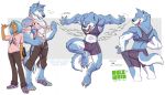  2017 anthro blue_body blue_fur blue_hair bottomwear bra canid canine canis clothed clothing conditional_dnp crossdressing eyewear female footwear front_view ftm_transformation fur gender_transformation glasses good_boy_(marvel) great_lakes_avengers hair human loupgarou lycra male mammal marvel muscular muscular_anthro muscular_male pants pink_clothing pink_shirt pink_topwear rear_view shirt shoes solo species_transformation sports_bra t-shirt topwear torn_clothing transformation underwear wolf 