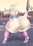  2015 anthro blurred_background butt clothing eyebrows fur hi_res inner_ear_fluff kangaroo leggings legwear looking_back macropod male mammal marsupial nickelodeon outside panties photo_background plant raised_eyebrow rocko&#039;s_modern_life rocko_rama shirt smile solo standing tan_body tan_fur teeth tongue tongue_out topwear tree tuft underwear xtrent968 