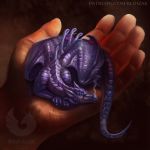  5_fingers ambiguous_gender claws dragon duo feral fingers hi_res horn human mammal membrane_(anatomy) membranous_wings purple_body purple_scales red-izak scales scalie smile spines text url western_dragon wings 