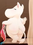  absurd_res anthro blush butt digital_media_(artwork) female fur hi_res looking_at_viewer makoto177 mammal mature_female moomin moominmamma nude presenting presenting_hindquarters simple_background smile solo the_moomins white_body 