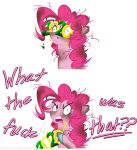 2020 absurd_res angry burn_marks burned comic dialogue english_text equid equine eyewear female fire fire_in_hair friendship_is_magic glasses grievousfan hair hasbro hi_res horse mammal my_little_pony novelty_glasses pink_hair pinkie_pie_(mlp) pony profanity simple_background solo swear text white_background 