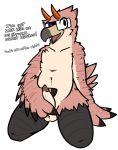  accipitrid accipitriform aliasing alpha_channel anthro avian beak bird buteo chickenhawk dialogue english_text erection eyewear eyewear_only feathered_wings feathers genitals glasses glasses_only hi_res holding_penis horn male nude penis red-tailed_hawk solo text trout_(artist) wings 