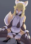  5_fingers 848siba anthro armwear big_breasts bikini blonde_hair blue_eyes bodily_fluids breasts camel_toe canid canine cleavage clothed clothing countershading crouching elbow_gloves faeki_(character) female fingerless_gloves fingers footwear fox front_view full-length_portrait fur garter_belt garter_straps genital_fluids gloves hair handwear headdress hi_res high_heels inner_ear_fluff kemono legwear long_hair looking_at_viewer mammal navel nipple_outline orange_body orange_fur portrait pussy_juice pussy_juice_drip shirt_collar shirt_cuffs shoes solo spread_legs spreading stockings string_bikini swimwear tongue tongue_out tuft white_body white_fur 