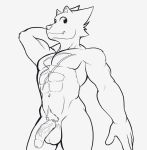  abs anthro balls canid canine canis chest_scar fours_(artist) genitals hand_behind_head humanoid_genitalia humanoid_penis looking_at_viewer male mammal muscular muscular_anthro muscular_male pecs penis pubes rex_(fours) scar solo vein veiny_penis warg_(fours) wolf 
