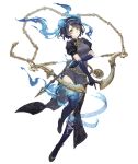  1girl alice_(sinoalice) arrow_(projectile) bow_(weapon) bun_cover chain china_dress chinese_clothes dark_blue_hair double_bun dress eyebrows_visible_through_hair full_body hairband looking_at_viewer official_art pocket_watch puffy_sleeves red_eyes short_hair sinoalice solo tattoo transparent_background watch weapon 