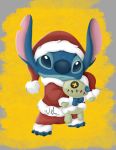  2020 alien better_version_at_source blue_body blue_claws blue_nose button_(fastener) carrying christmas christmas_clothing christmas_headwear claws clothing disney experiment_(lilo_and_stitch) hat headgear headwear holidays lilo_and_stitch long_ears male no_sclera plushie santa_hat scrump semi-anthro smile solo soulshelter standing stitch_(lilo_and_stitch) toe_claws 
